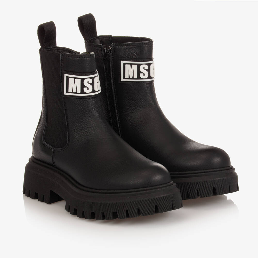 MSGM - Bottines en cuir noir Chelsea | Childrensalon