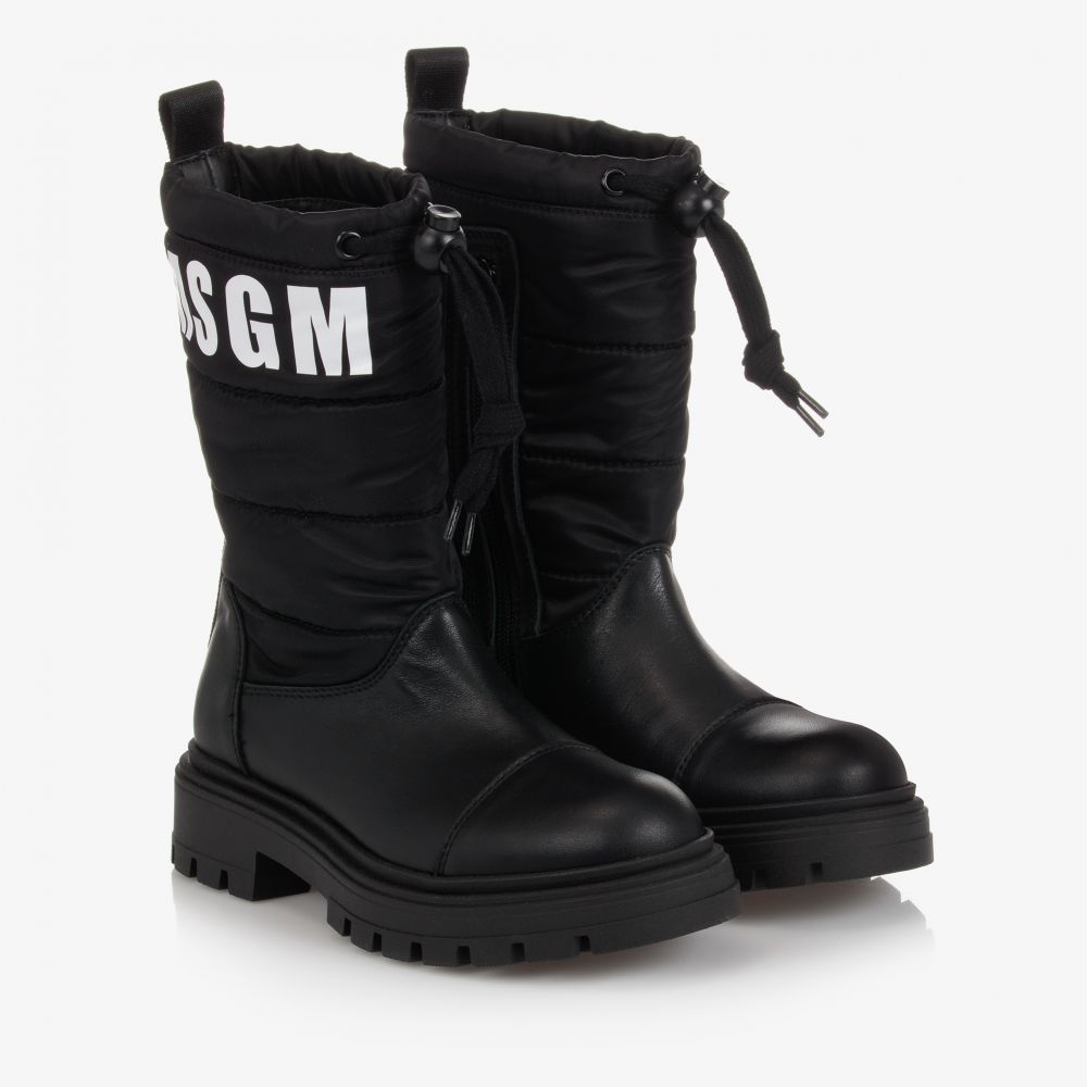 MSGM - Bottines noires en cuir | Childrensalon