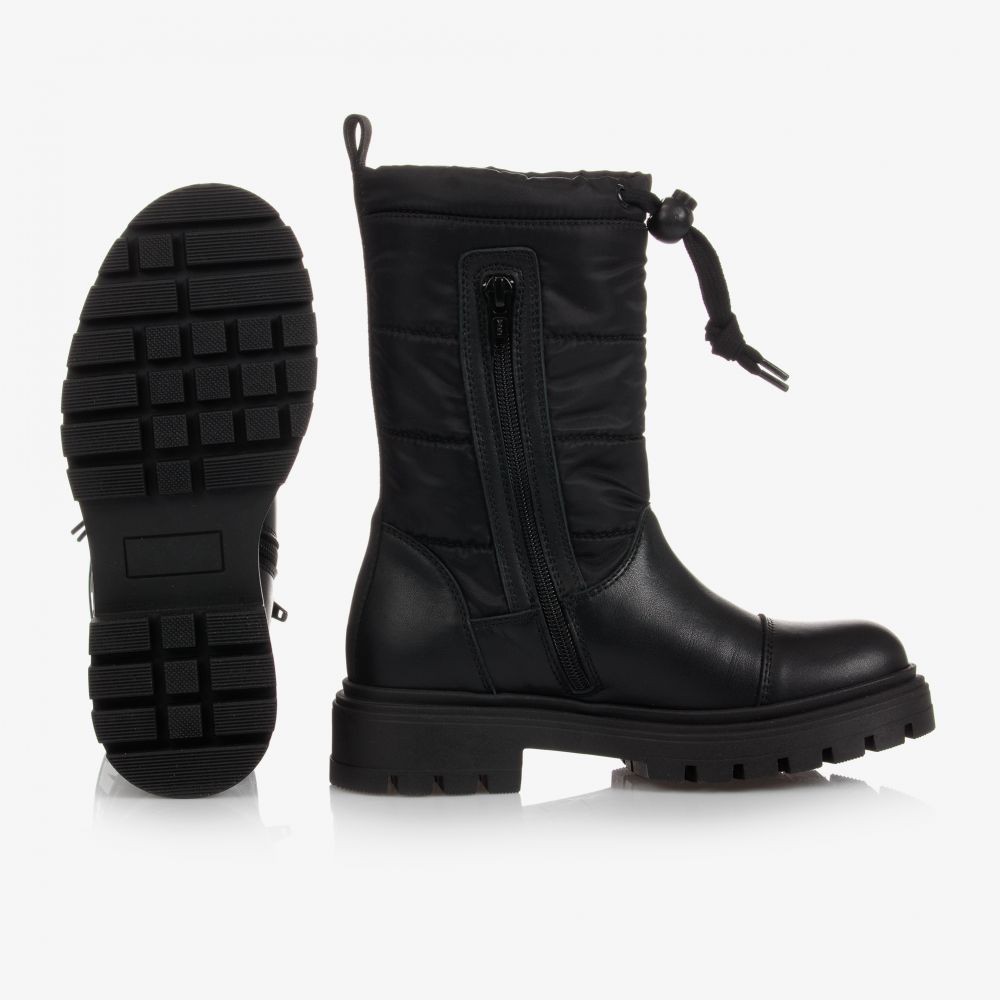 MSGM Black Leather Logo Boots Childrensalon Outlet