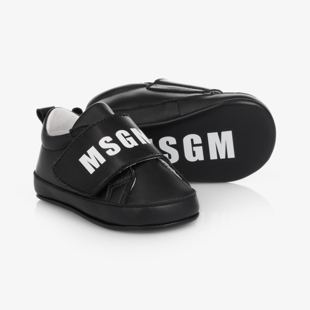 MSGM - Black Leather Pre-Walkers | Childrensalon
