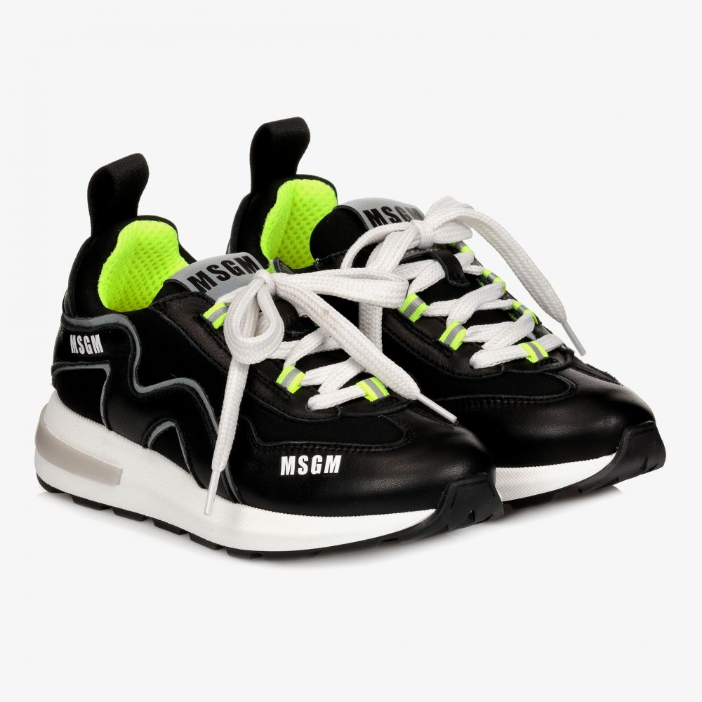 MSGM - Black Leather Trainers | Childrensalon