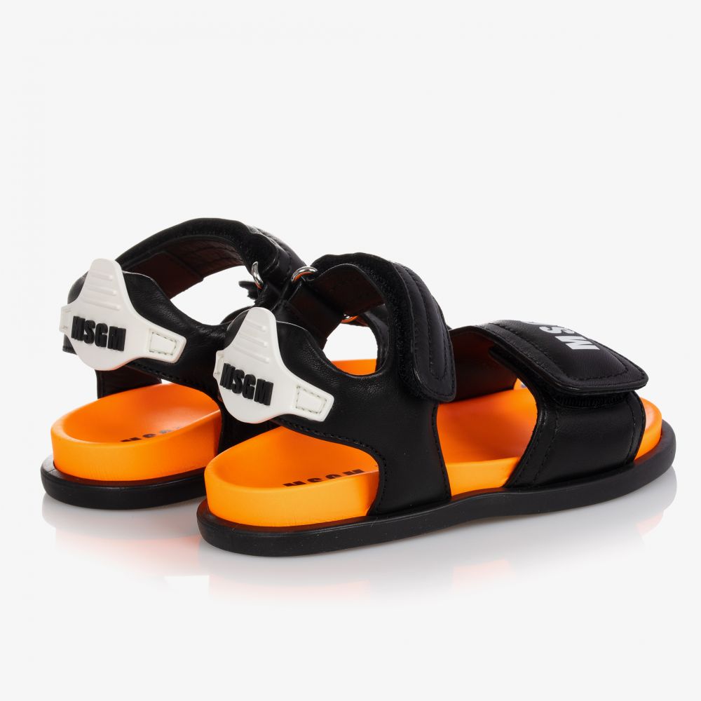 MSGM - Black Logo Leather Sandals | Childrensalon Outlet