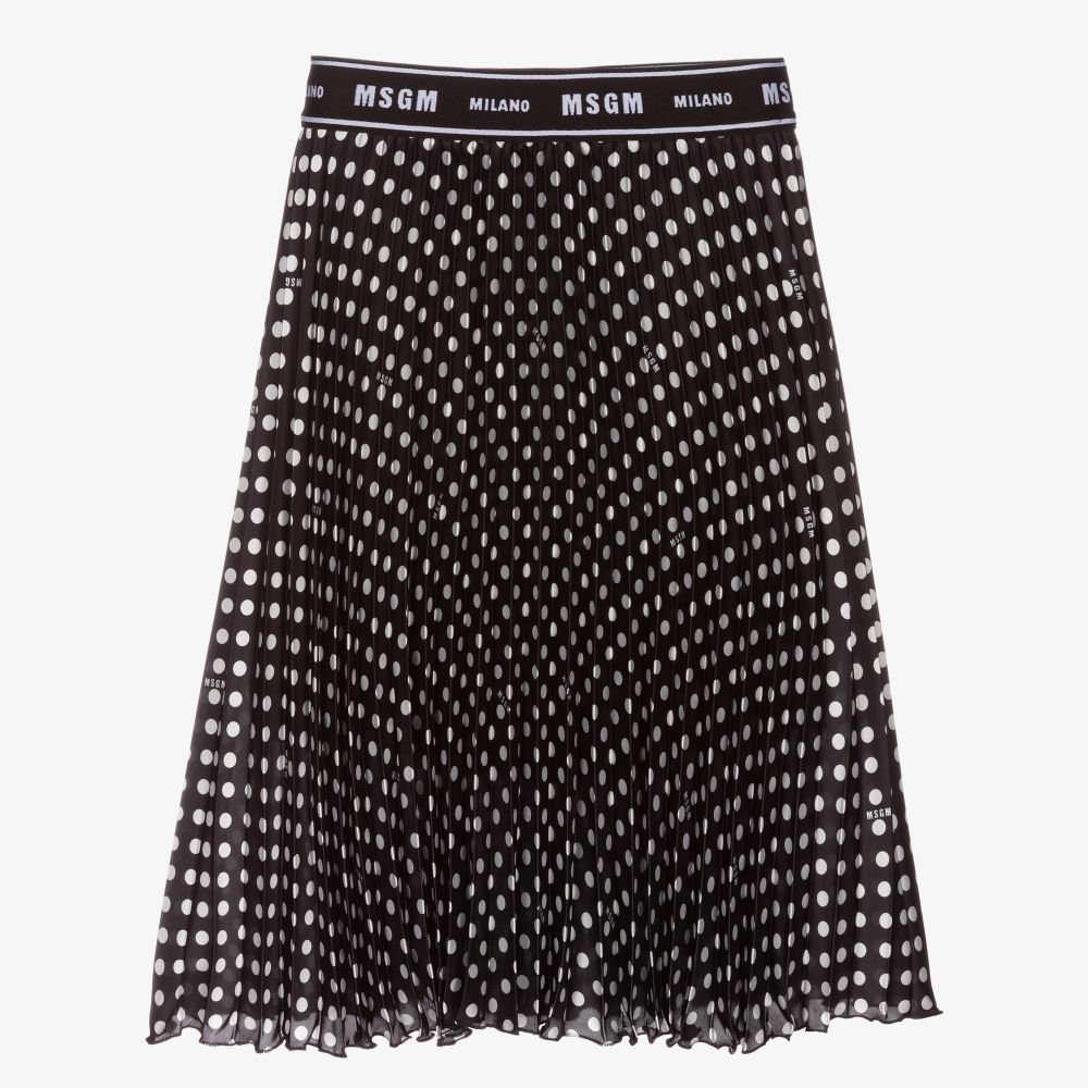 MSGM - Black Polka Dot Pleated Skirt | Childrensalon