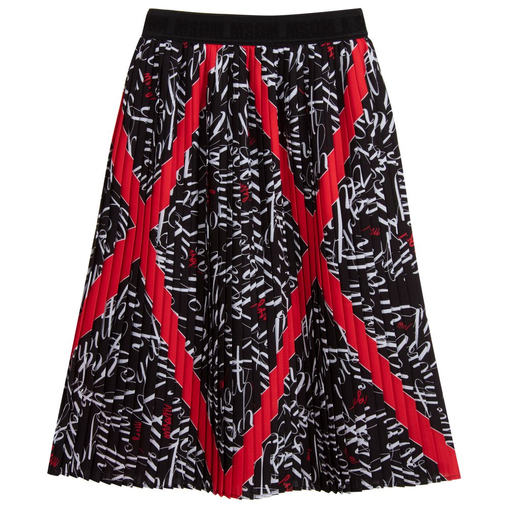 MSGM - Black & Red Pleated Long Skirt | Childrensalon