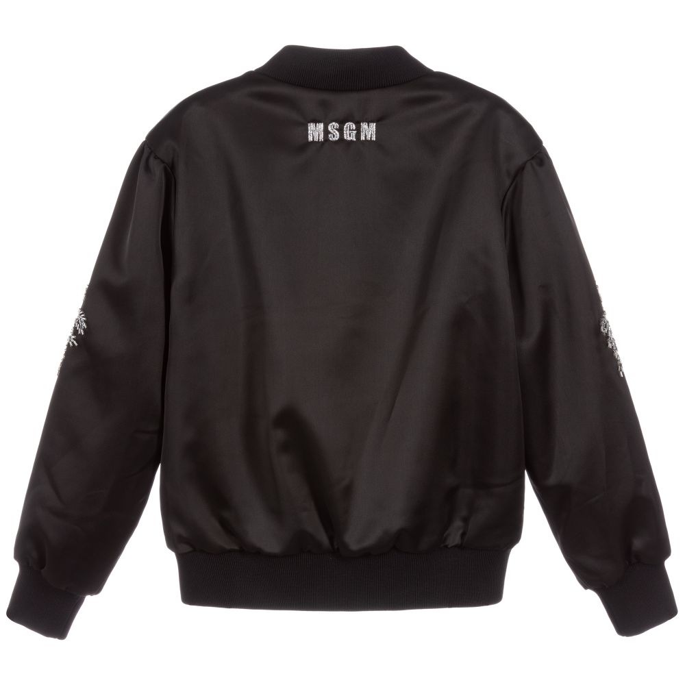 MSGM Black Sateen Bomber Jacket