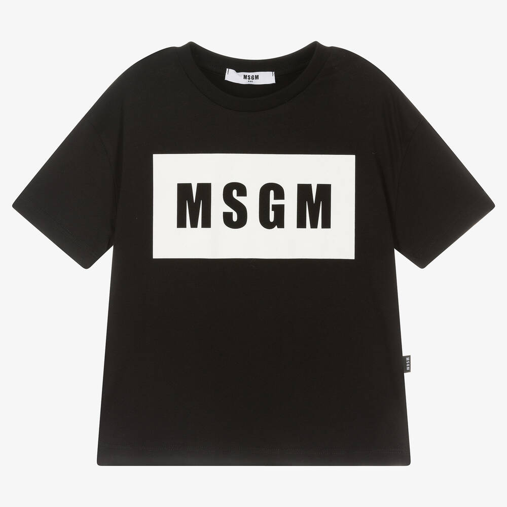 MSGM - Black & White Cotton Box Logo T-Shirt | Childrensalon