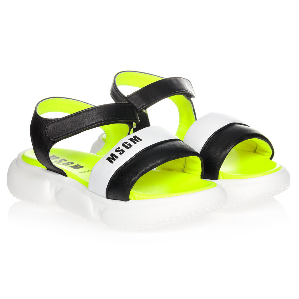 MSGM - Black & White Logo Sandals | Childrensalon