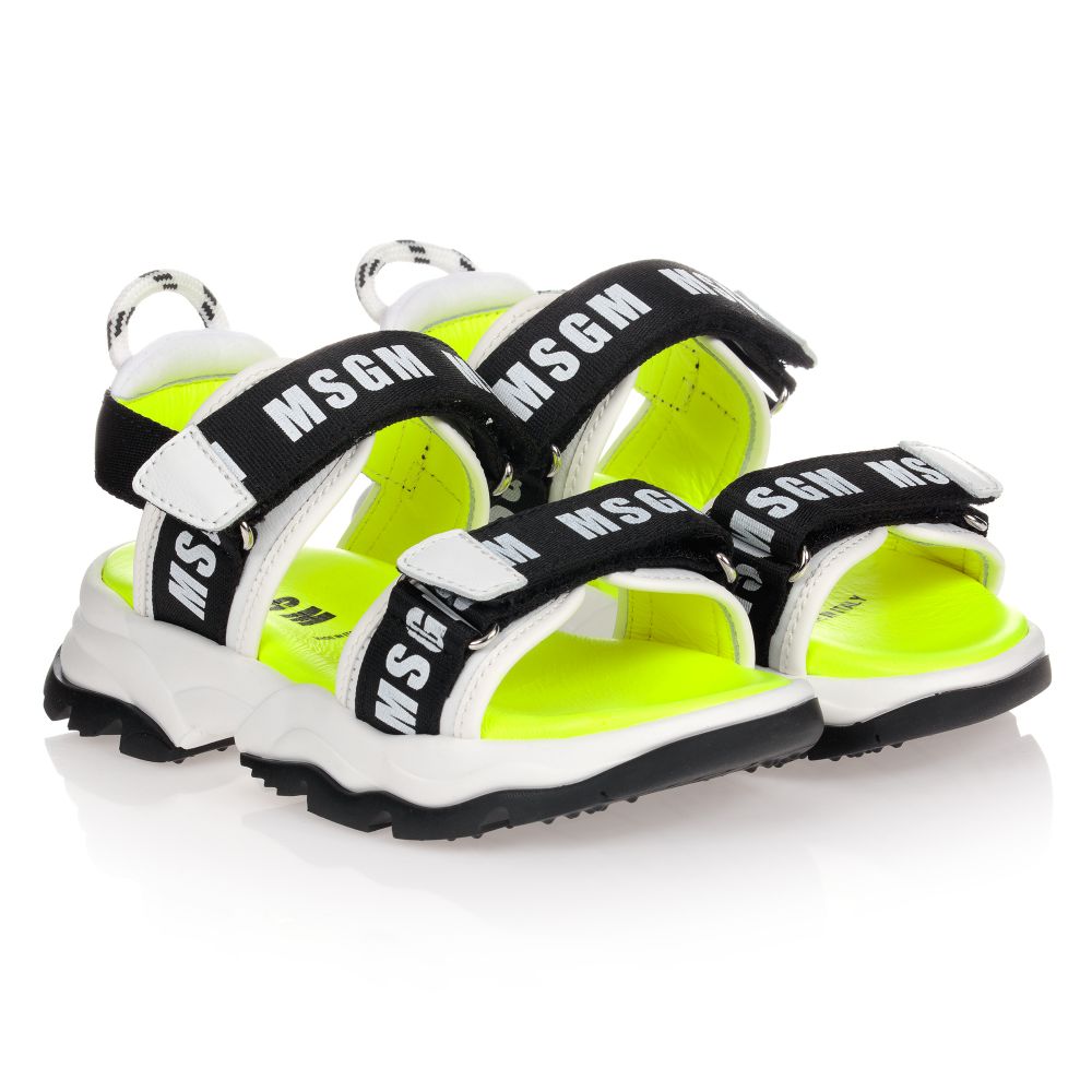 MSGM - Black & White Logo Sandals | Childrensalon