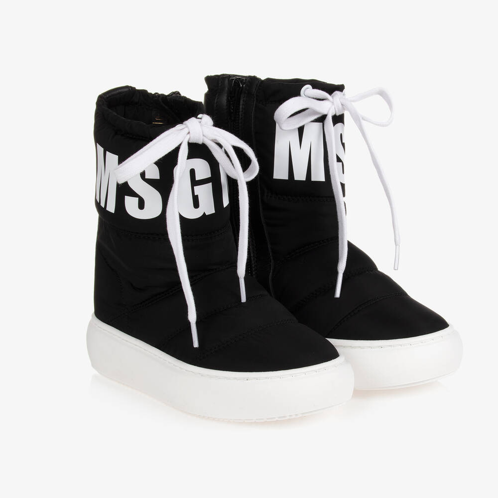 MSGM - Black & White Logo Snow Boots | Childrensalon
