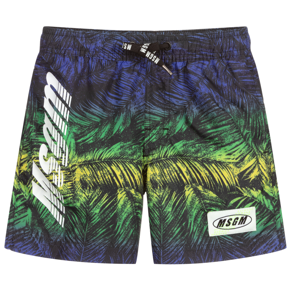 MSGM - Blue & Green Logo Swim Shorts | Childrensalon