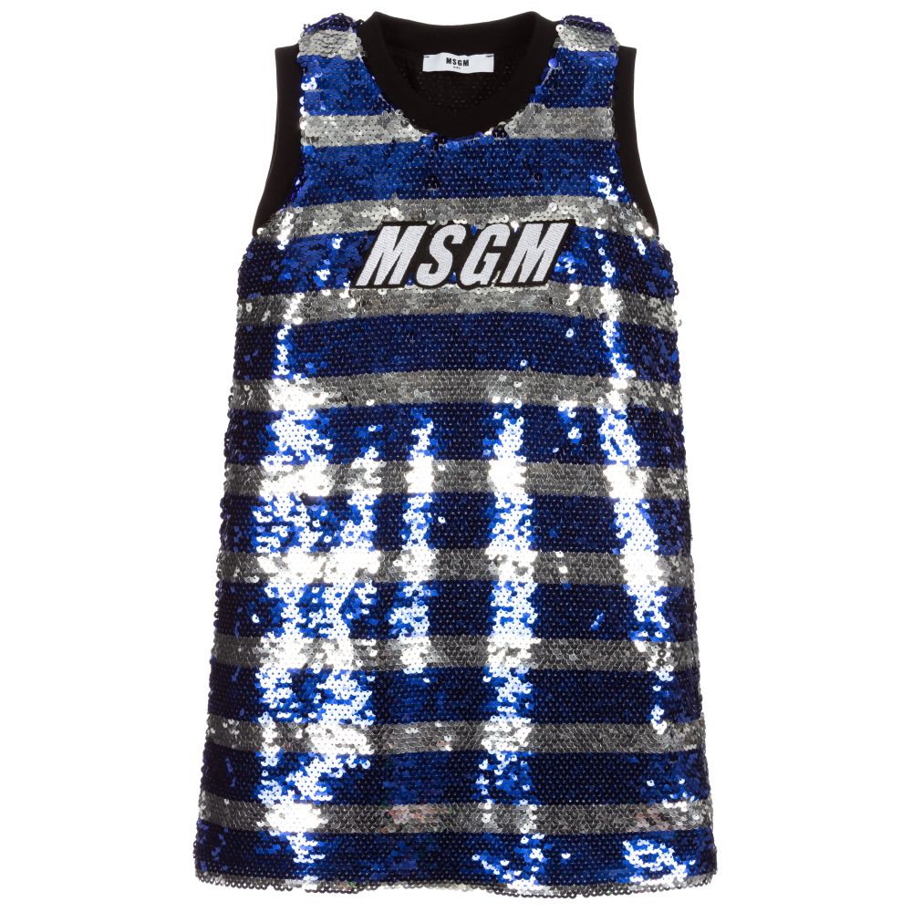 MSGM - Blue & Silver Sequin Dress | Childrensalon