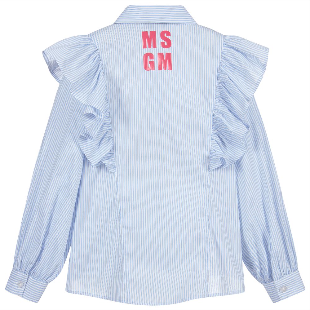 MSGM Blue Stripe Ruffle Shirt