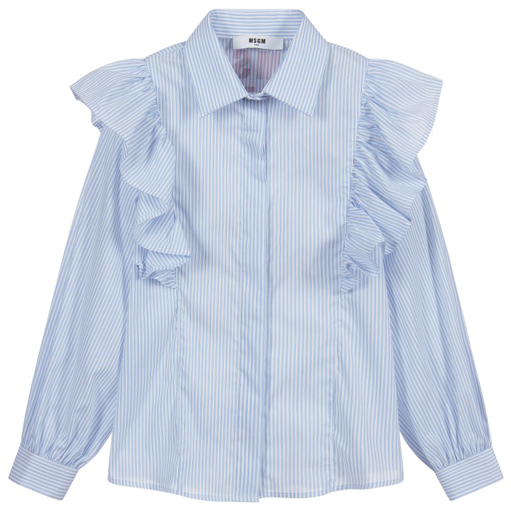 MSGM - Blue Stripe Ruffle Shirt | Childrensalon