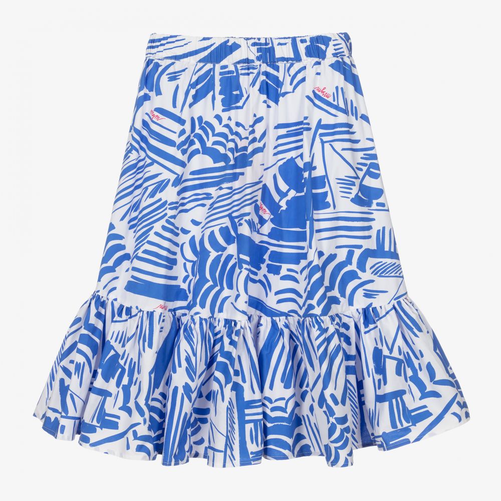 MSGM-تنورة قطن مزينة بكشكش لون أزرق وأبيض | Childrensalon Outlet