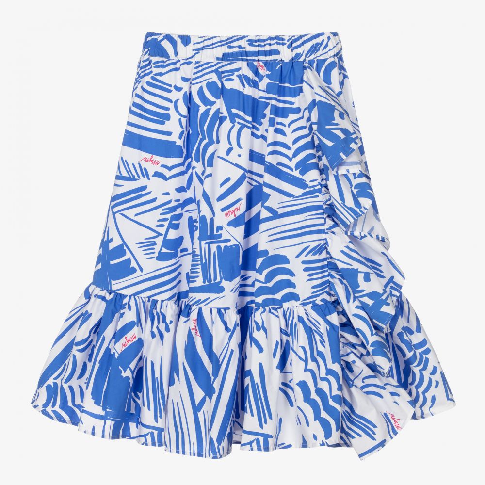 Blue and white ruffle skirt top