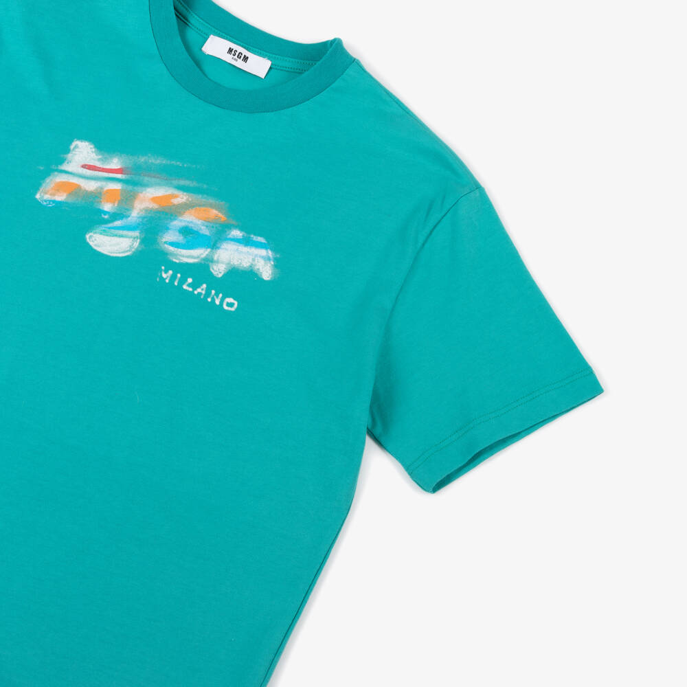 MSGM-Футболка из хлопкового трикотажа для мальчиков в лазурном цвете | Childrensalon Outlet