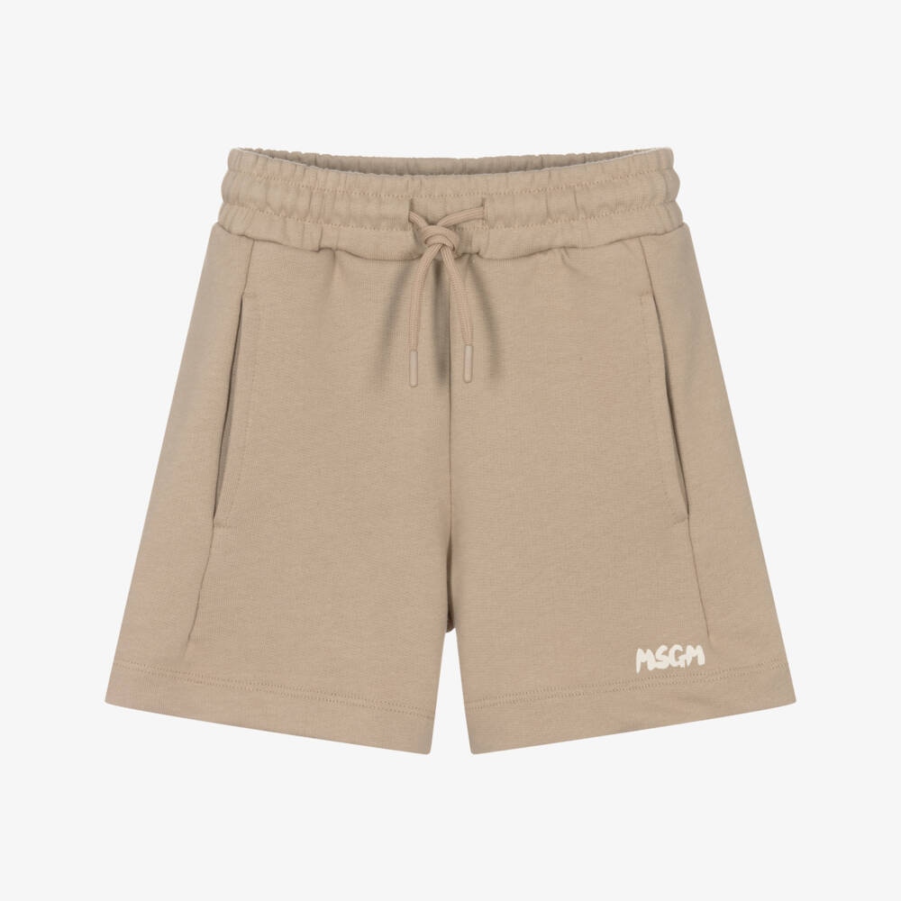 MSGM-Boys Beige Artistic Logo Cotton Shorts | Childrensalon Outlet