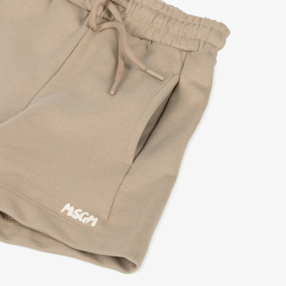 MSGM-Boys Beige Artistic Logo Cotton Shorts | Childrensalon Outlet