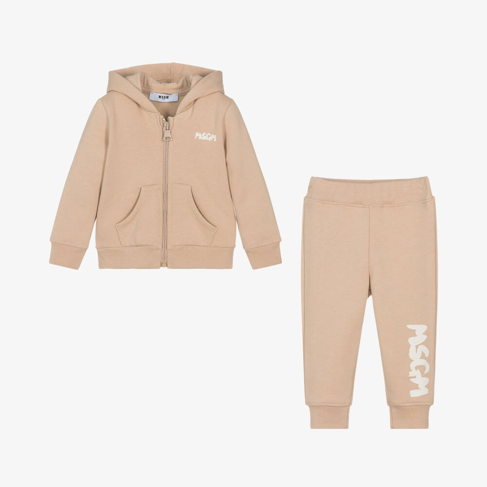 MSGM-Boys Beige Cotton Hooded Set | Childrensalon Outlet