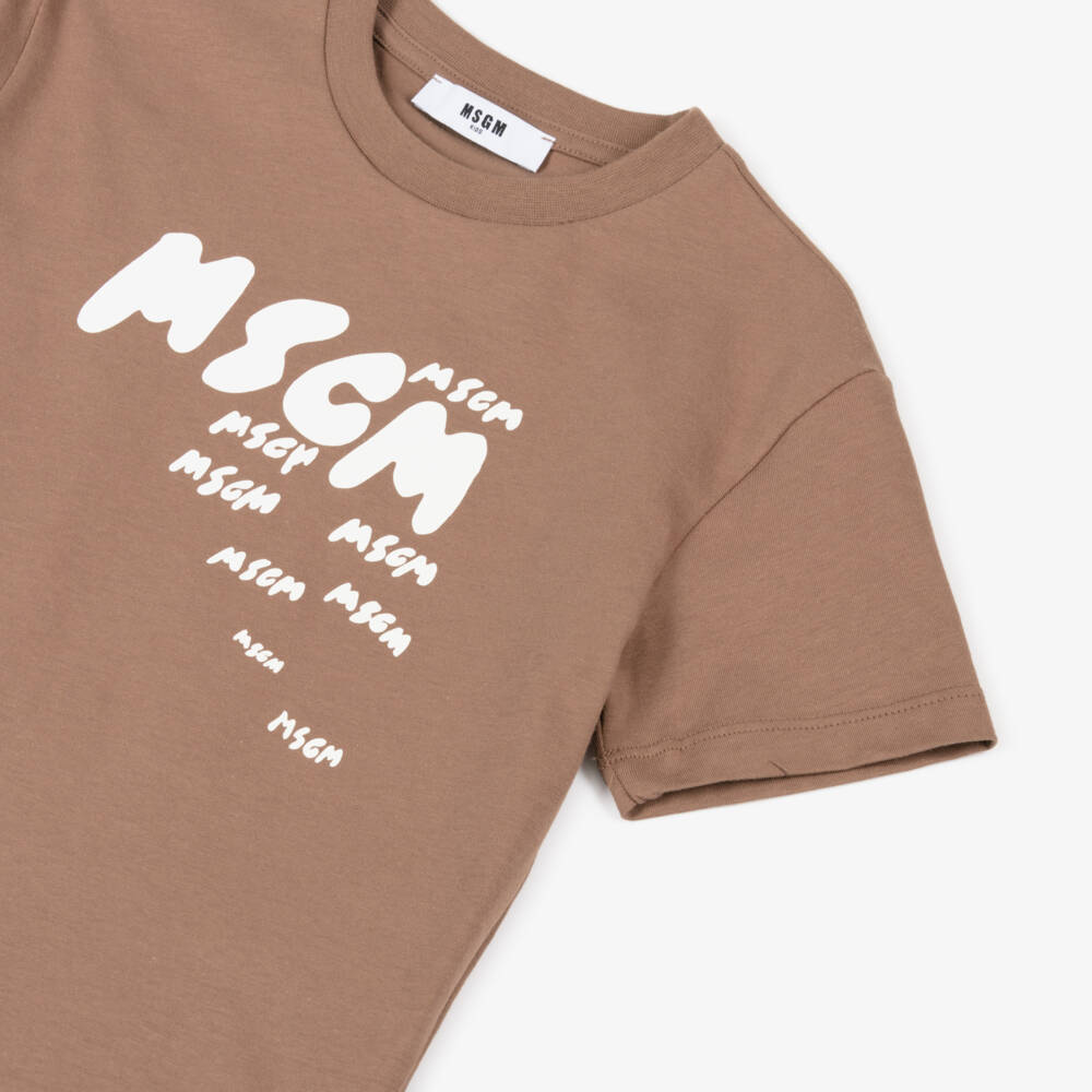 MSGM-Boys Beige Iconic Graphic Tee | Childrensalon Outlet