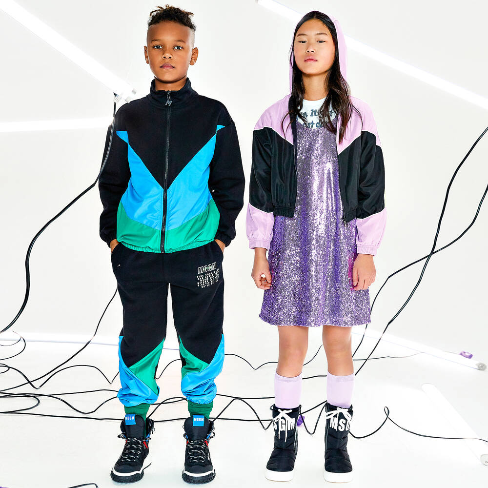 MSGM-جوغرز قطن لون أسود بألوان بلوك للأولاد | Childrensalon Outlet