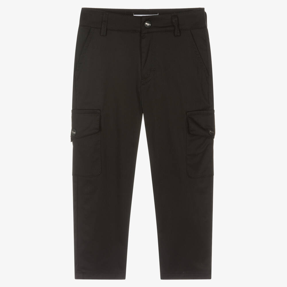 MSGM - Boys Black Cotton Cargo Trousers | Childrensalon