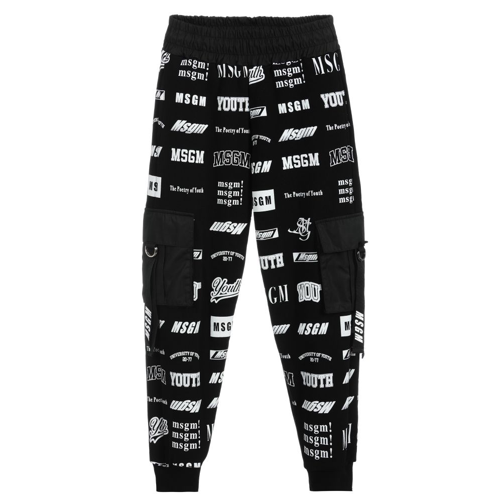 MSGM - Boys Black Cotton Logo Joggers | Childrensalon