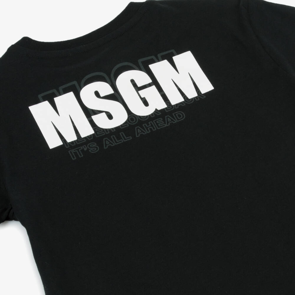 MSGM-Boys Black Cotton Logo Tee | Childrensalon Outlet