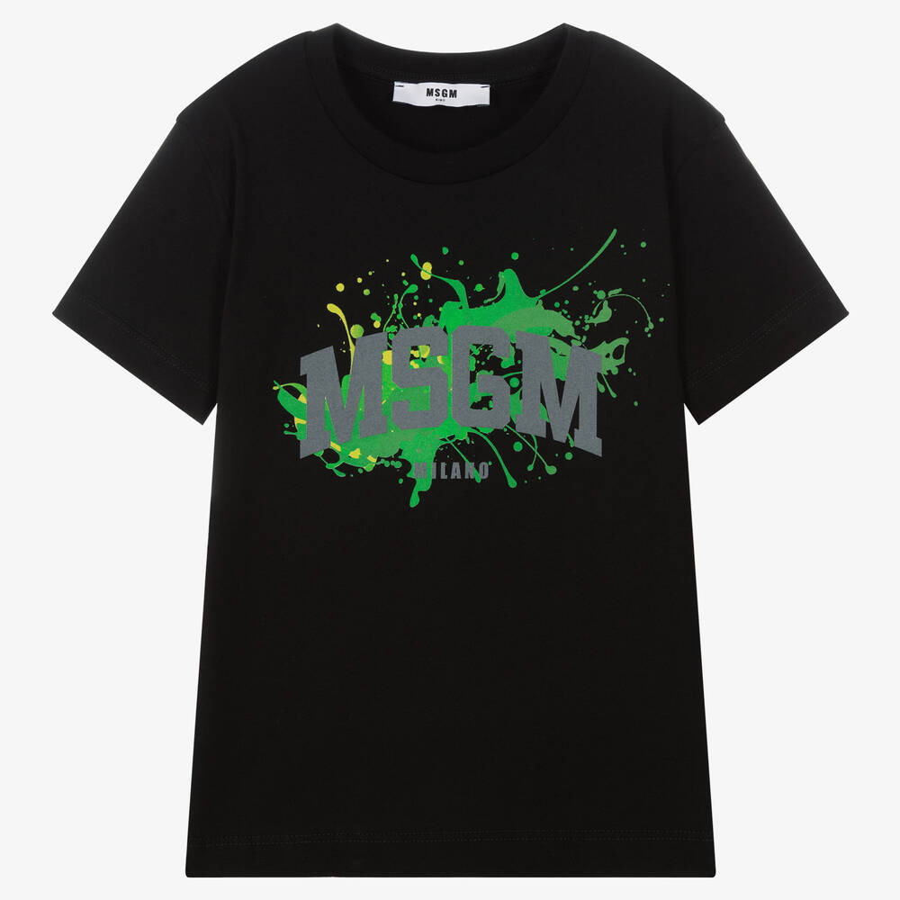 MSGM - Boys Black Logo Cotton T-Shirt | Childrensalon