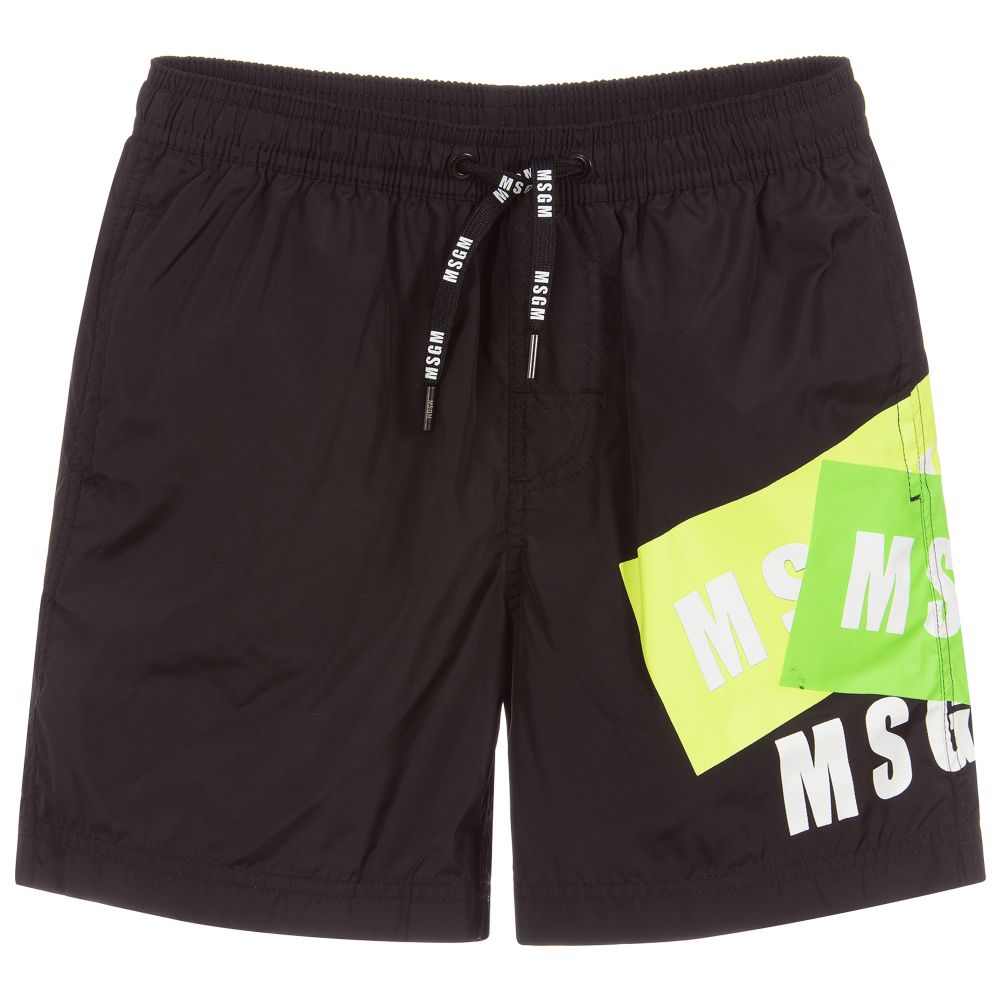 MSGM - Boys Black Logo Swim Shorts  | Childrensalon