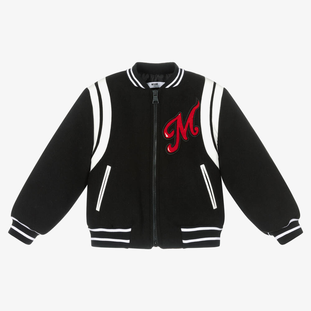 MSGM - Boys Black Logo Varsity Jacket | Childrensalon