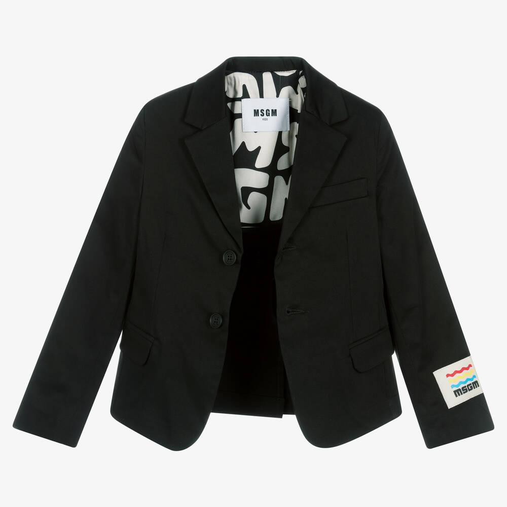 MSGM-Boys Black Stretch Cotton Blazer  | Childrensalon Outlet