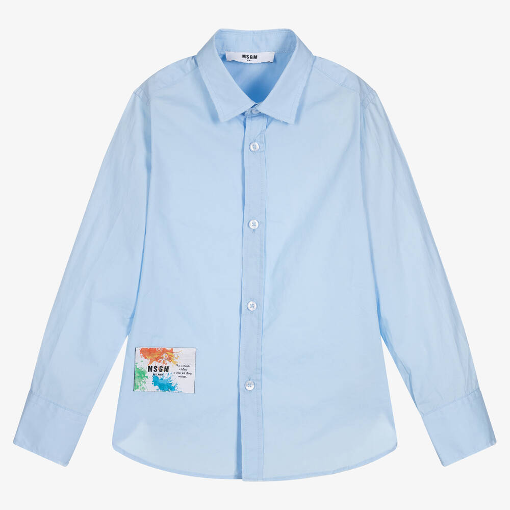 MSGM - Boys Blue Cotton Poplin Shirt | Childrensalon