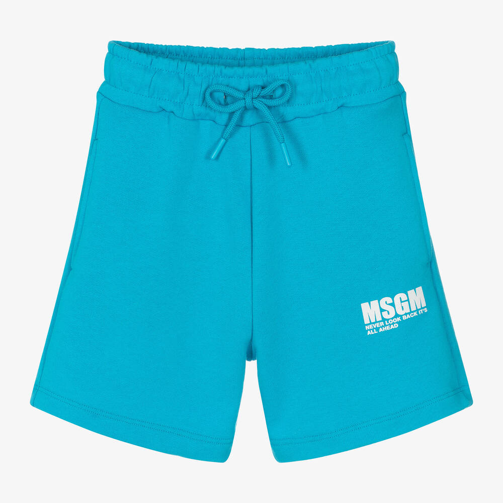 MSGM-Boys Blue Cotton Slogan Shorts | Childrensalon Outlet