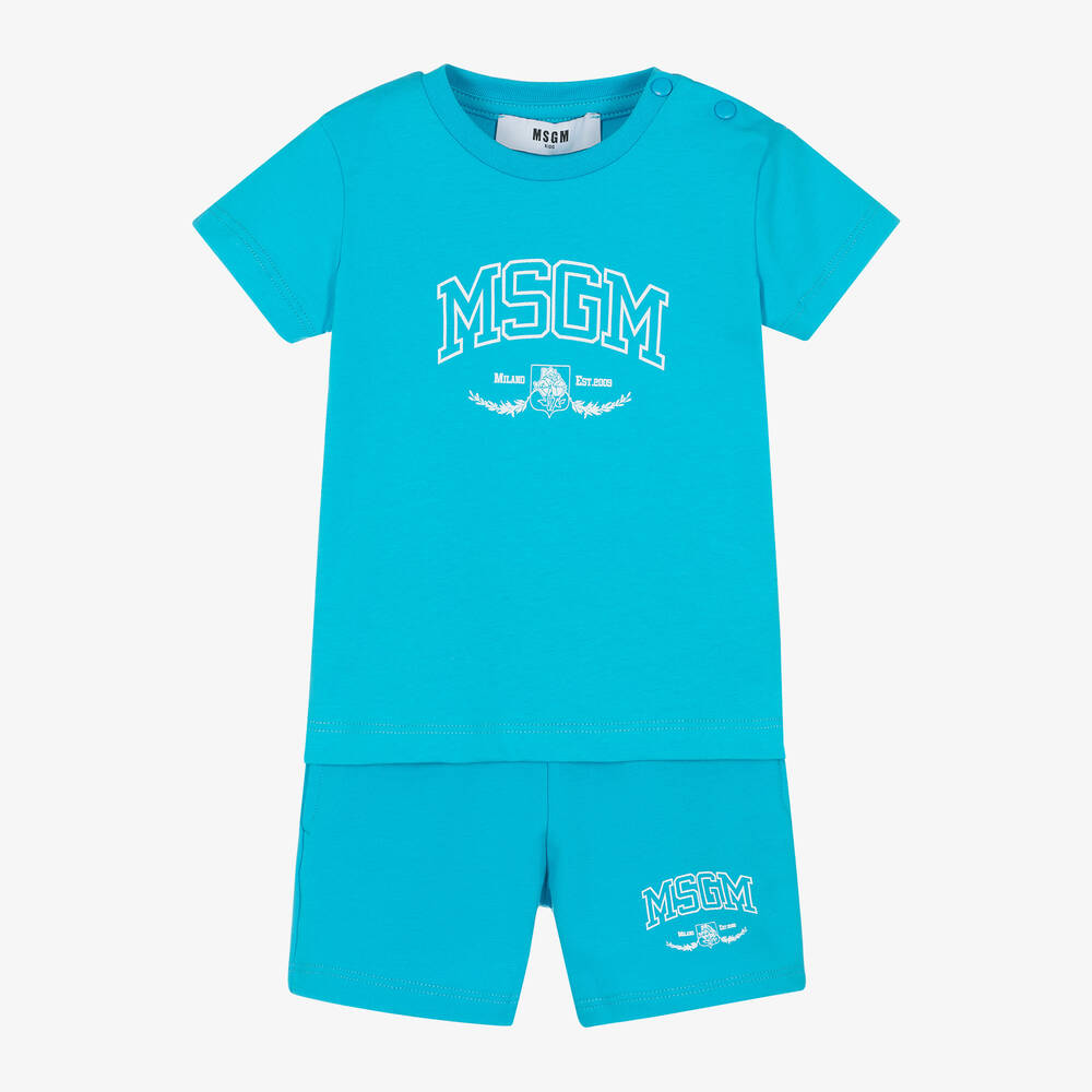 MSGM-طقم شورت أطفال ولادي قطن لون أزرق | Childrensalon Outlet