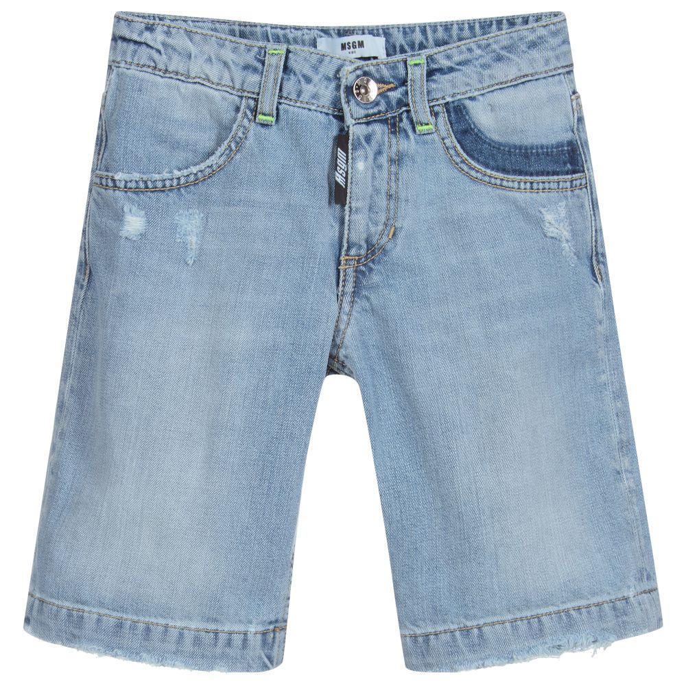 MSGM-شورت قطن دنيم مغسول لون أزرق للأولاد | Childrensalon Outlet