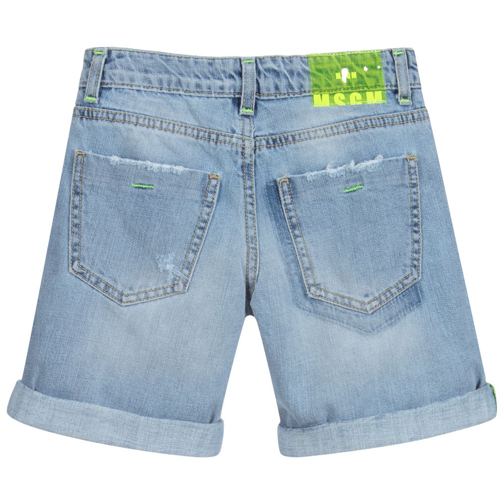 MSGM-شورت قطن دنيم مغسول لون أزرق للأولاد | Childrensalon Outlet