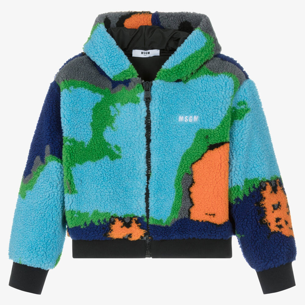 MSGM - Boys Blue & Green Fleece Zip-Up Top | Childrensalon