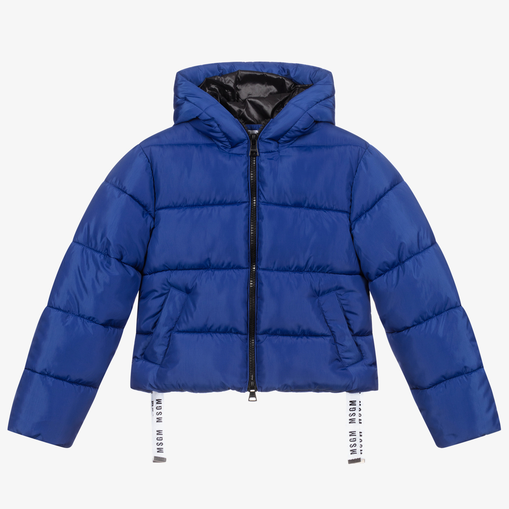 MSGM - Boys Blue Hooded Puffer Coat | Childrensalon Outlet