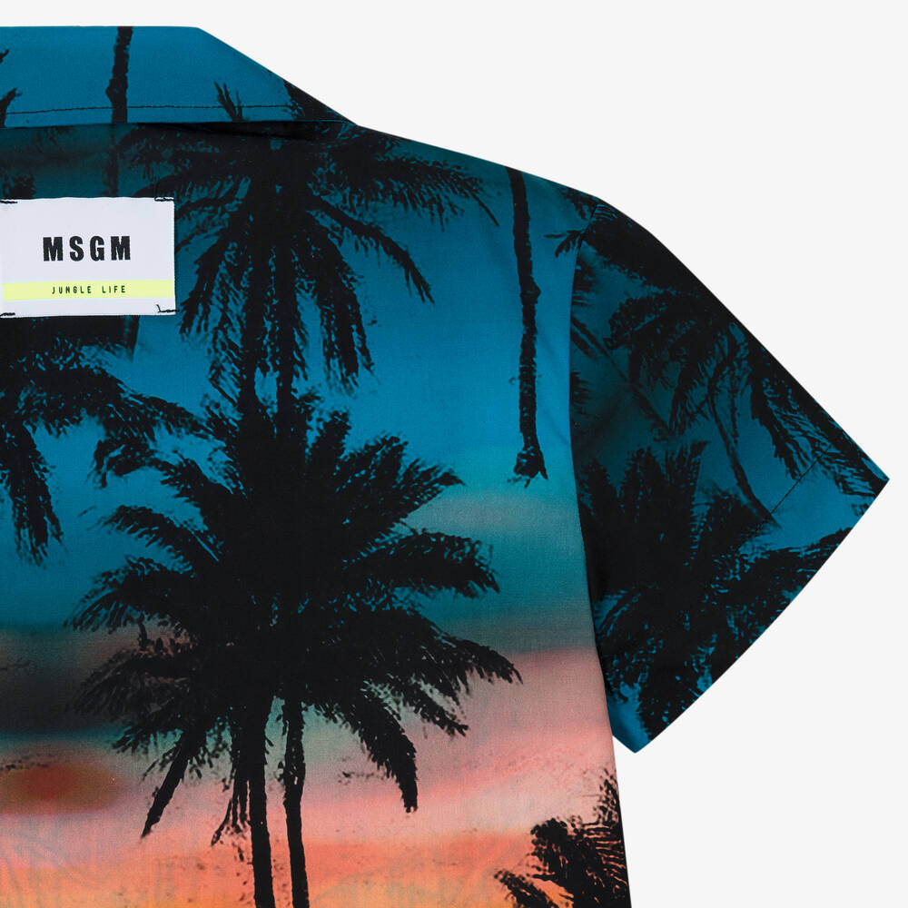 MSGM-قميص قطن بوبلين لون أزرق وبرتقالي للأولاد | Childrensalon Outlet