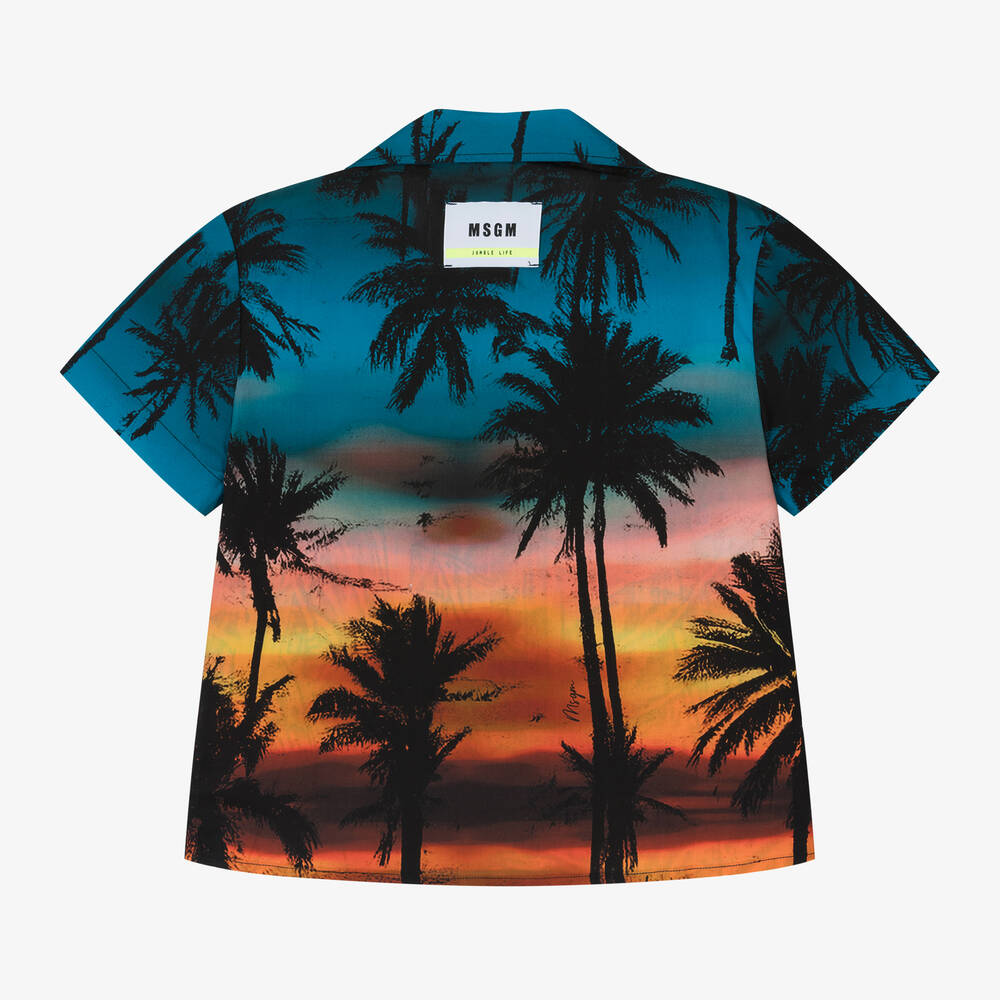 MSGM-قميص قطن بوبلين لون أزرق وبرتقالي للأولاد | Childrensalon Outlet