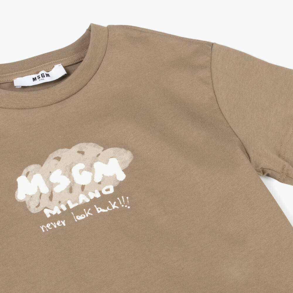 MSGM-Boys Brown Cotton Graphic Tee | Childrensalon Outlet