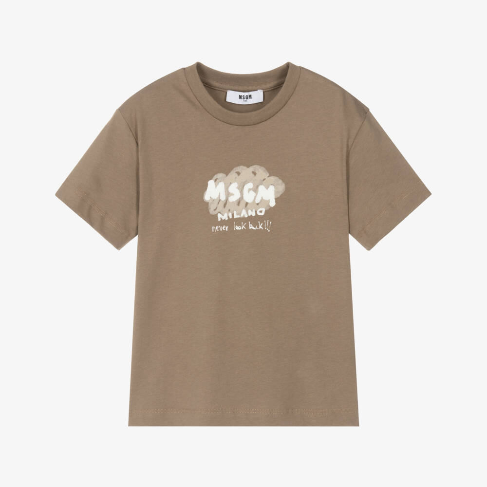 MSGM-Boys Brown Cotton Graphic Tee | Childrensalon Outlet