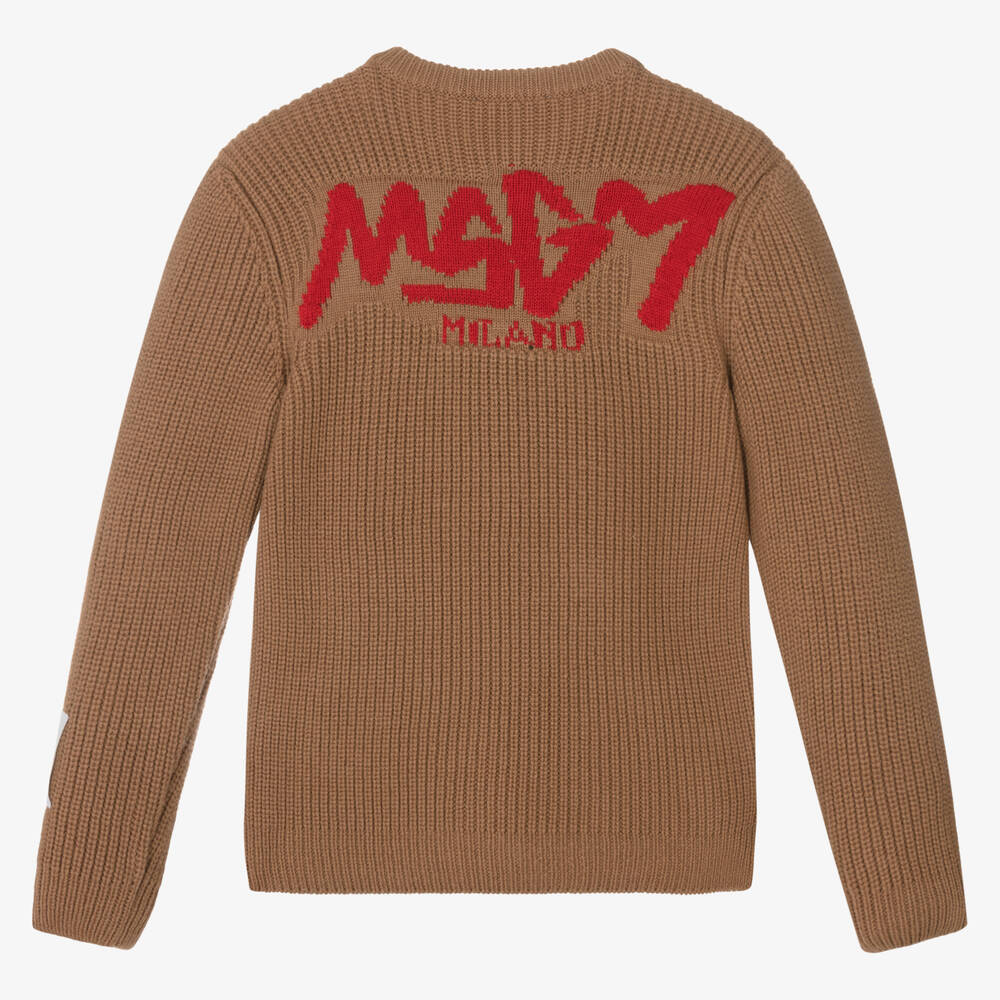 MSGM-Boys Brown Wool Knit Jumper | Childrensalon Outlet
