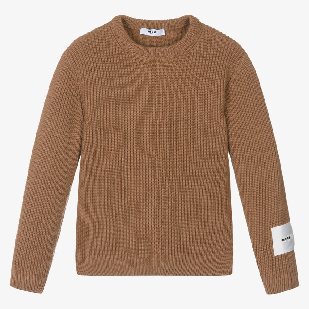 MSGM - Boys Brown Wool Knit Jumper | Childrensalon