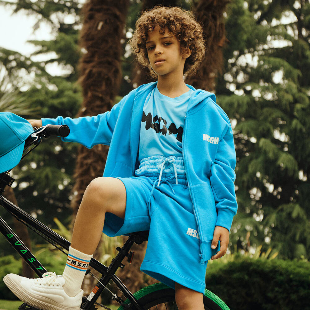 MSGM-Boys Brushstroke Blue Cotton Tee | Childrensalon Outlet