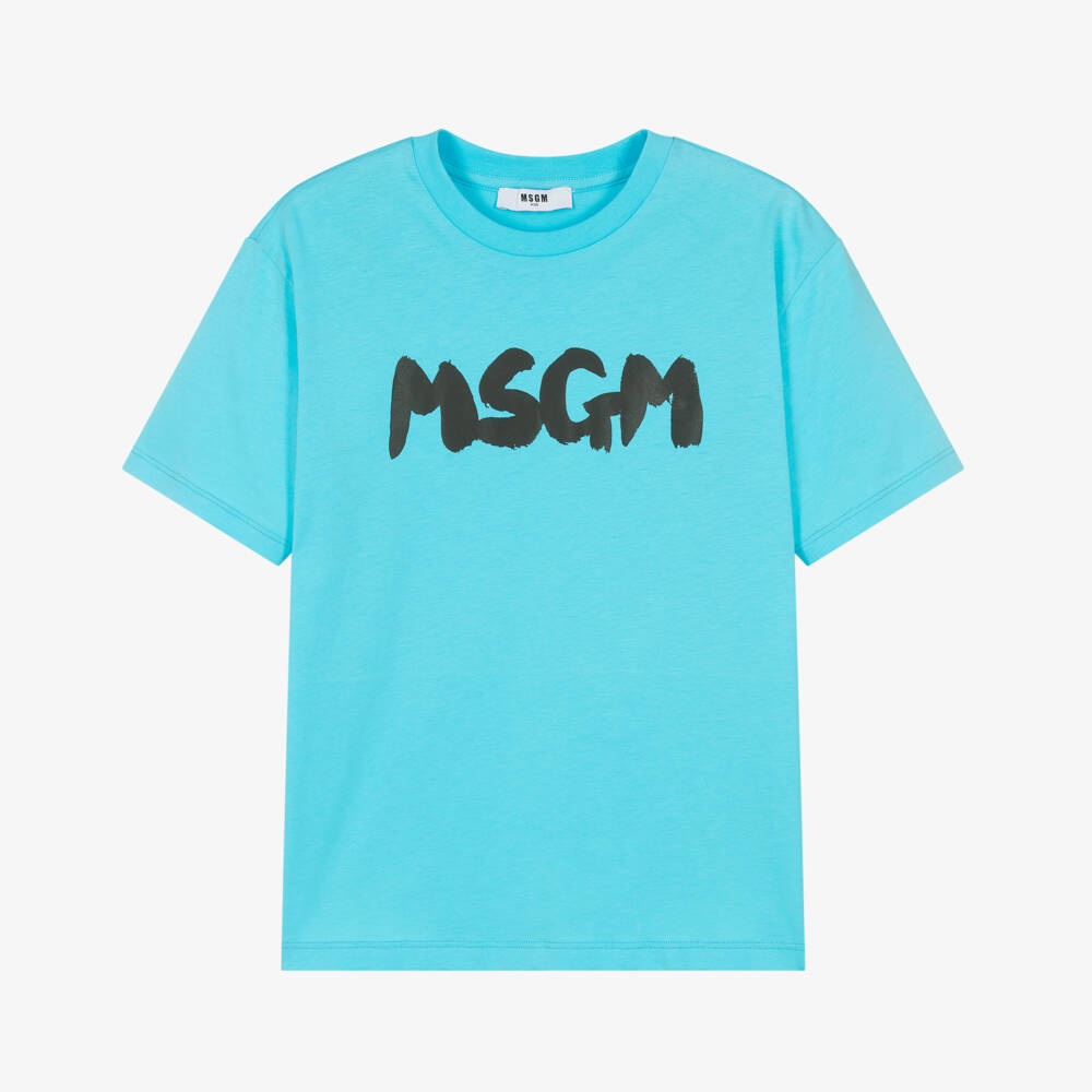 MSGM-تيشيرت قطني أزرق برسومات فرشاة للأولاد | Childrensalon Outlet