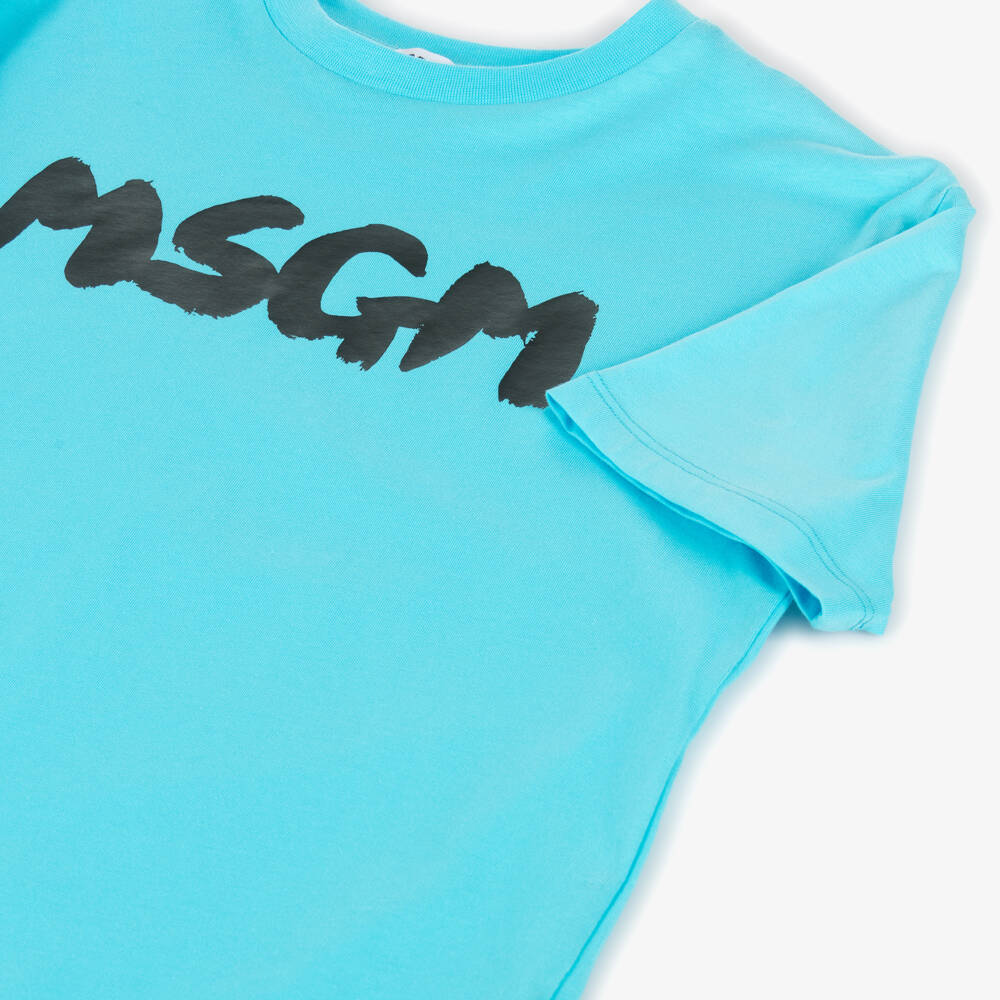 MSGM-Boys Brushstroke Blue Cotton Tee | Childrensalon Outlet