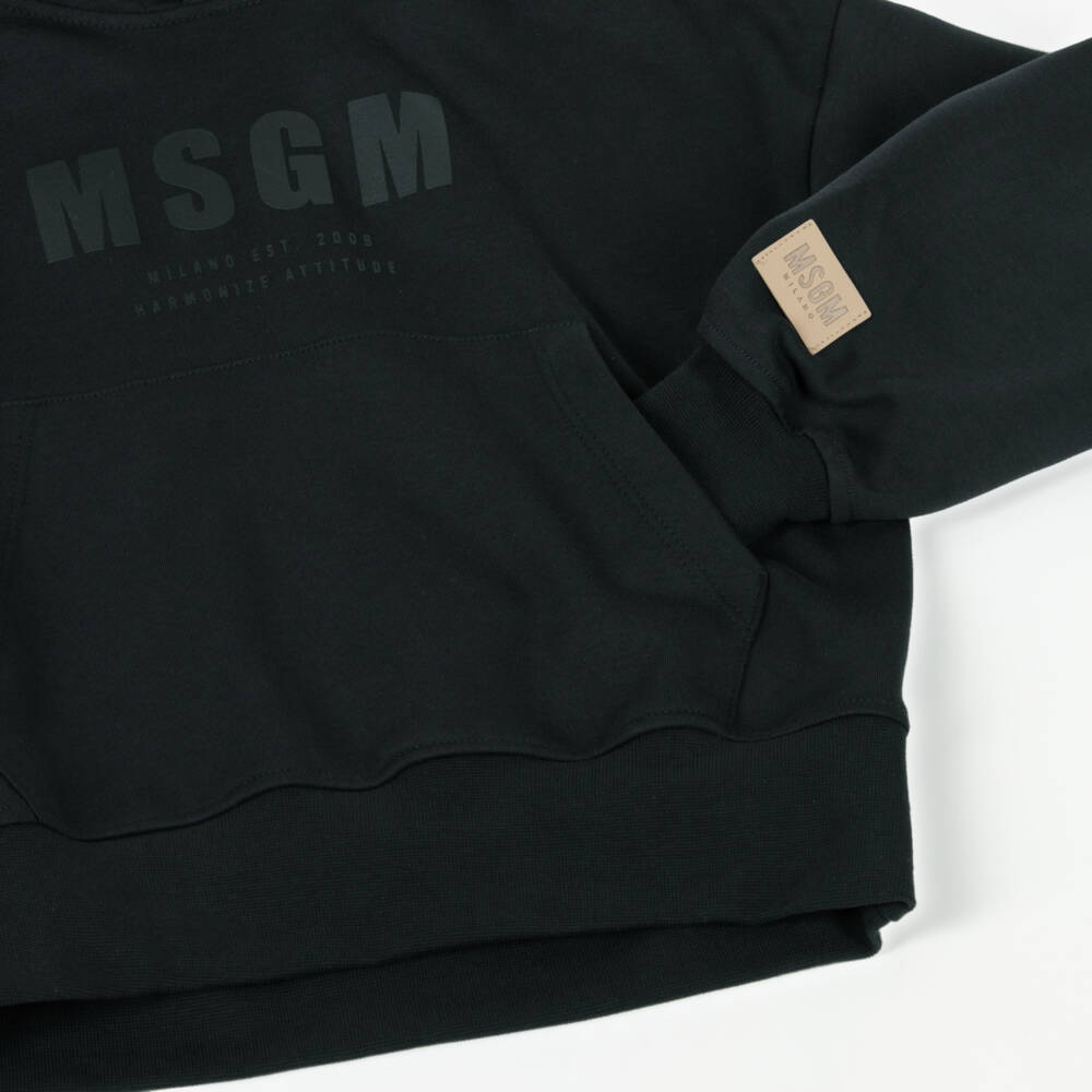 MSGM-Boys Charcoal Cotton Pullover Hoodie | Childrensalon Outlet