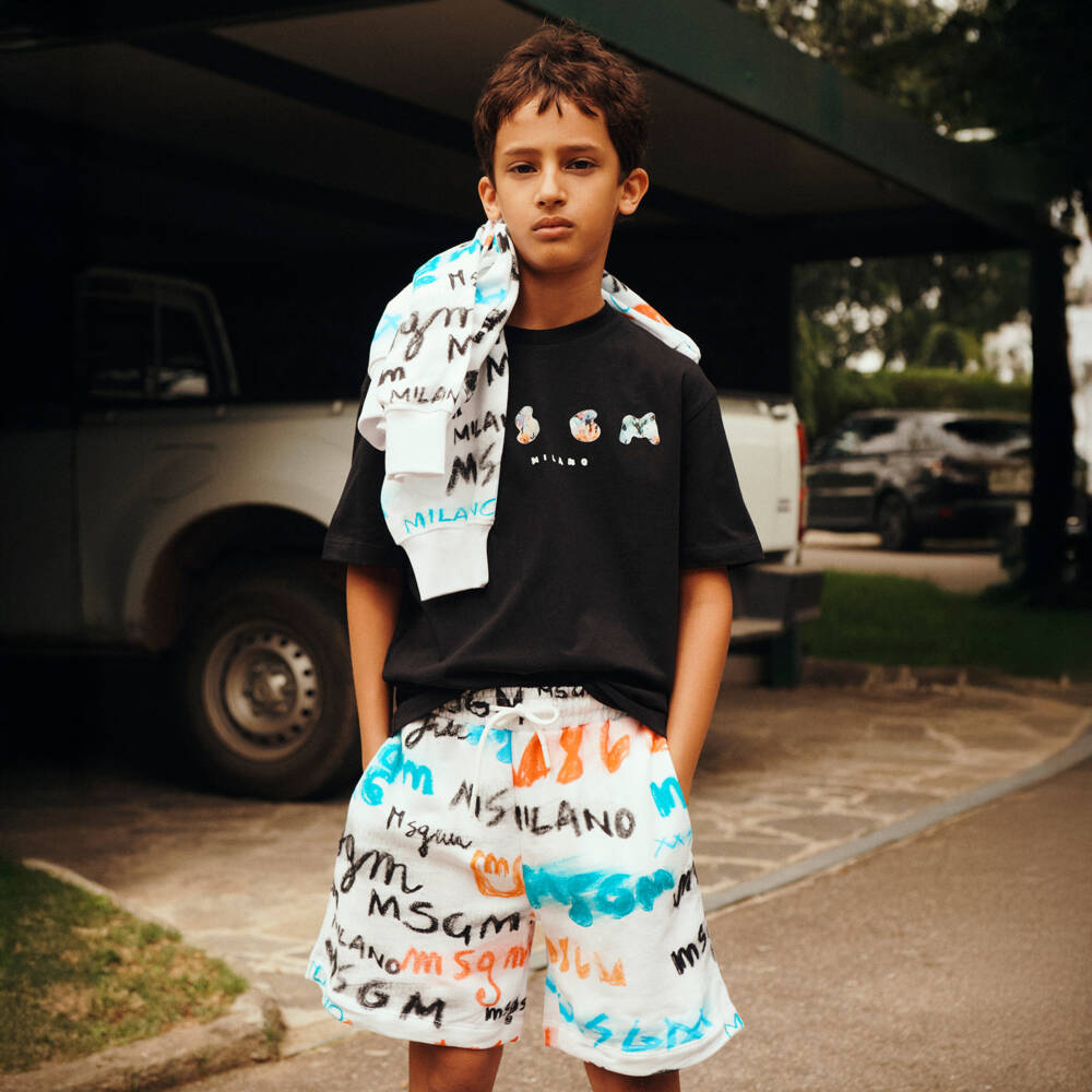MSGM-Boys Charcoal Short-Sleeve Logo Tee | Childrensalon Outlet